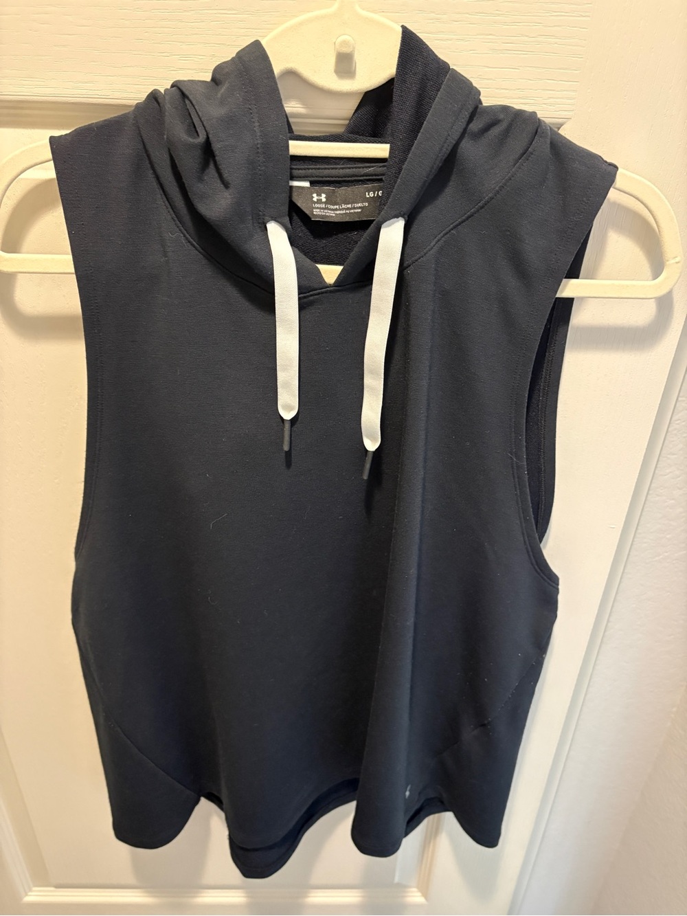 Under Armour Women’s Black Sleeveless Hoodie Tank with White Drawstrings